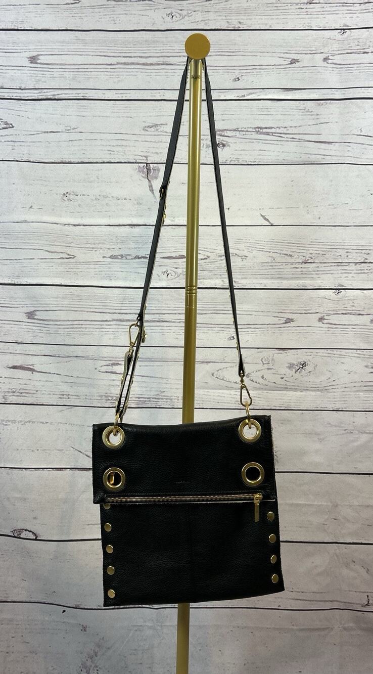 Hammitt Montana Large Reversible Leather Crossbody Bag Black Taupe Gold Studded - Picture 1 of 11